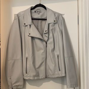 Jennifer Lopez Faux Leather Light Grey Jacket